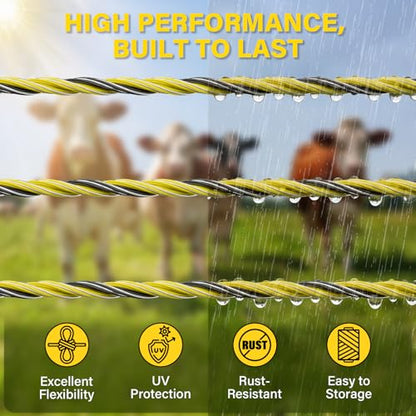 Electric Fence Wire 656Ft 200M - 6 Stainless Steel Strands Polywire for Reliable Conductivity - Electric Fence Poly Wire for Portable Livestock Fencing - size: 656 Feet/200 Meters