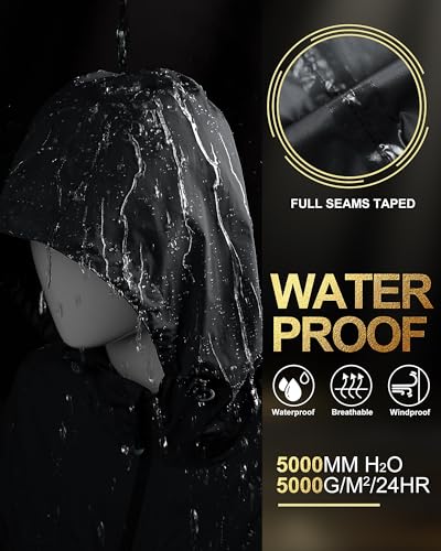 33,000ft Women's Waterproof Long Rain Coats Packable Rain Jacket with Hood - color: Black, size: Medium