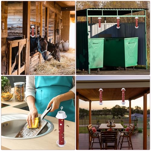 12 Pcs Sticky Fly Trap Fly Stick Indoor Outdoor Long Lasting Adhesive Fly Catcher with Hanging Hook for Wasps Gnats Bugs Insects Moths Fruit Flies Mosquitoes Spiders Fleas (Red, White) - color: Red, White
