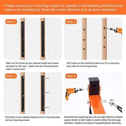 Ultrawall Wall Mount Wood Organizer and Lumber Storage Rack with 3-Level | Garage Metal Wood Storage Rack for Indoor & Outdoor Use, Orange 2 Pack - style: Industrial