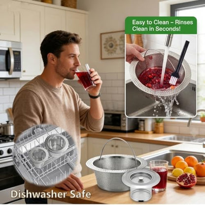 2Pack 304 Stainless Steel Juice Strainer for Nama J2, Hands-Free Pulp Strainer for Juicing, Reusable Fine Mesh Sieve Cap for Cups, Large 5.5in & Small 4.5in for Kitchen, Tea, Soy Milk