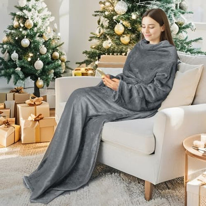 Catalonia Wearable Blanket with Sleeves for Women & Men, Fleece Wrap Throw - color: Gray