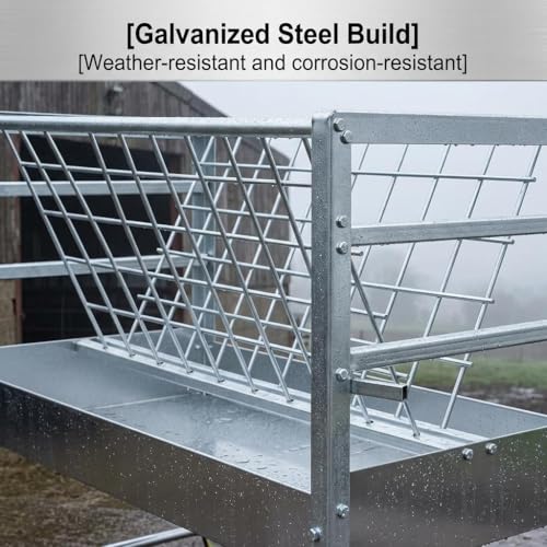 Heavy Duty 2-in-1 Goat Feeder, Hay and Grain Livestock Feed Trough with Wheels, Mobile Feeding Station for Goats Sheep in Pasture or Barn