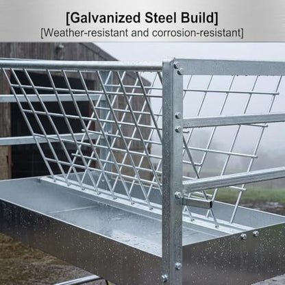 Heavy Duty 2-in-1 Goat Feeder, Hay and Grain Livestock Feed Trough with Wheels, Mobile Feeding Station for Goats Sheep in Pasture or Barn