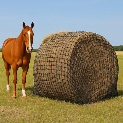 Round Bale Hay Net 6x6 Ft Polyester Knotless Slow Feed Hay Net with 1 3/4"