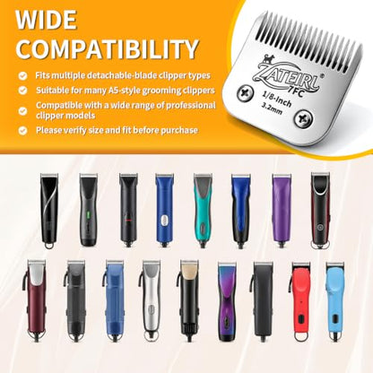 Size 7FC Detachable Pet Grooming Clipper Blade with Ceramic Cutter, 3.2mm 1/8 Inch Cut Length, Silver, Compatible with Andis, Oster A5, Wahl KM10, 3 Pack - color: Silver, size: 7FC 3.2mm - 3 Pack