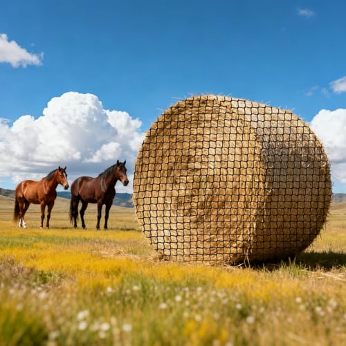 VEVOR Round Bale Hay Net, 5.91 x 5.91 x 5.91 ft, 1.5 inch Holes, PE Material, Knotless Design, with Zip Ties, Needle Shuttle, Repair Twine and Storage Bag, Slow Feeder Round Bale Net for Horses - size: 5.91 x 5.91 x 5.91 ft