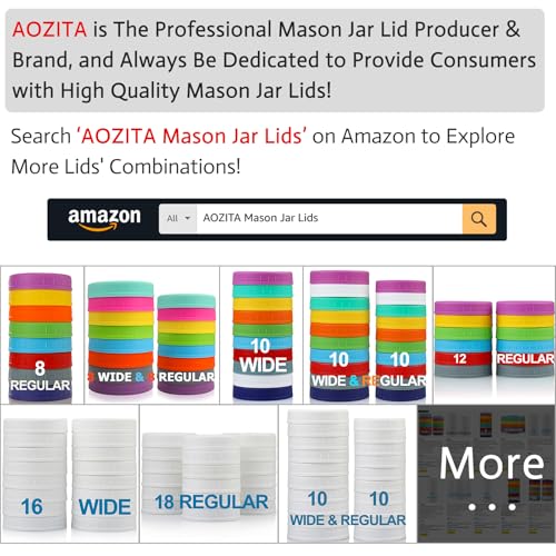 AOZITA 10 Pack REGULAR Mouth Mason Jar Lids for Ball, Kerr and More - White Plastic Storage Caps for Mason/Canning Jars - Leak-Proof, Dishwasher Safe & Food Grade - size: 10 Regular Mouth