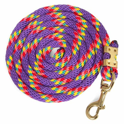 Jeffers Neon Poly Horse Lead Rope with Brass Bolt Snap, 8' - Spiral Purple - color: Purple with Spiral Pattern, size: 5/8inch x 8inch