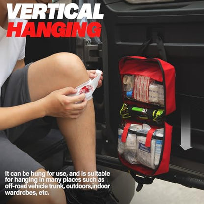 First Aid Kit - Waterproof Compact Small Emergency Medical Trauma Kit for Home, Travel, Camping, Hiking, Vehicle, Workplace Gift for Doctors, Parents, Travelers, Climbers (218 Piece Red) - size: 218 PCS