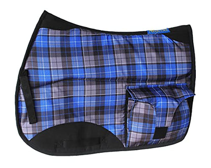 Horse English All-Purpose Neoprene Shock Absorbing Plaid Saddle Pad 72TS29 - color: Blue Plaid