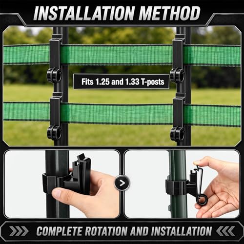 Chunful 200 Pcs T-Post Poly Tape Insulator Large Snap T-Post Holding Electric Fence Insulator for Farm Fence (Black) - color: Black