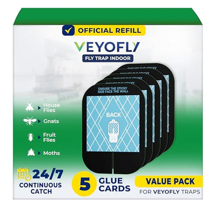 VEYOFLY Official Refill Fruit Fly Traps Indoor, Gnat Trap | 5-Pack - color: Black, size: 5 Refills