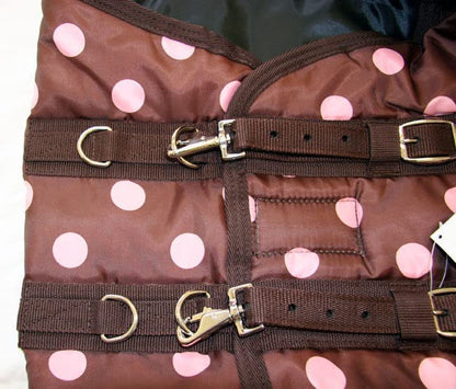 AJ Tack 420D Stable Blanket, Brown Pink Dots, 300g Fill 72" - size: 72 Inches