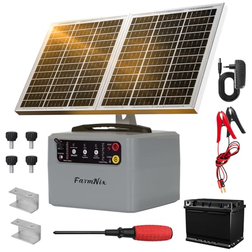Solar Electric Fence Charger, 30 Mile 6-12KV 0.3-1.5J for Livestock
