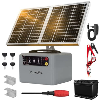 Solar Electric Fence Charger, 30 Mile 6-12KV 0.3-1.5J for Livestock