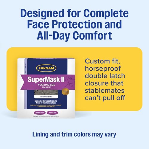 Farnam SuperMask II Horse Fly Mask Without Ears for Eyes, Yearling Size - size: Yearling