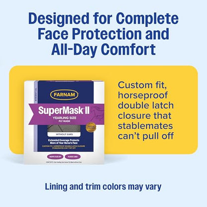 Farnam SuperMask II Horse Fly Mask Without Ears for Eyes, Yearling Size - size: Yearling