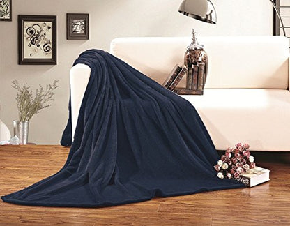 Elegant Comfort Micro-Fleece Ultra Plush Luxury Solid Blanket, Full/Queen, Navy - color: Navy, size: Full/Queen