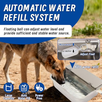 Automatic Animal Drinking Water Bowl，304 Stainless Steel 6L Large Dog Water Bowl with Float Valve Wall-mountable Water Dispenser Include Pipe and Quick Connecter,for Dog Horse Goat Pig Cow