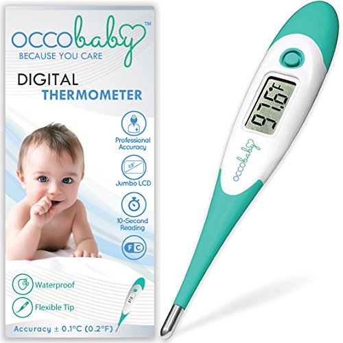OCCObaby Clinical Digital Baby Thermometer - LCD, Flexible Tip, 10 Second Quick Accurate Fever Read Rectal Oral & Underarm Use - Waterproof Thermometer for Infants & Toddlers