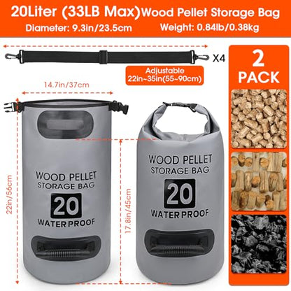 33LB Wood Pellet Storage Bag, Waterproof Charcoal Container, 2PCS - color: Grey-2pcs