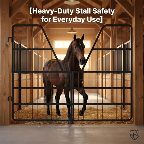 Welded Horse Stall Door, 52 x 42in Stall Guards for Horses with Two-Way Opening, Heavy Duty 0.8in Stall Gate, Stronger Horse Stall Guard Ideal for Standard Barn Doorways and Equestrian Properties