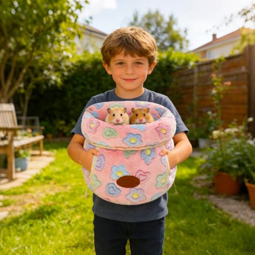 YUEPET Guinea Pig Bed Cuddle Cave, Warm Fleece Hideout, Pink Flower - color: Pink Flower, size: 1PCS