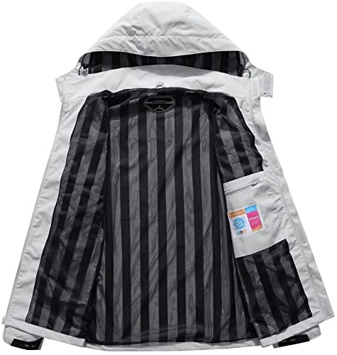 OTU Men's Lightweight Waterproof Hooded Rain Jacket Outdoor Raincoat Shell Jacket for Hiking Travel Light Grey S