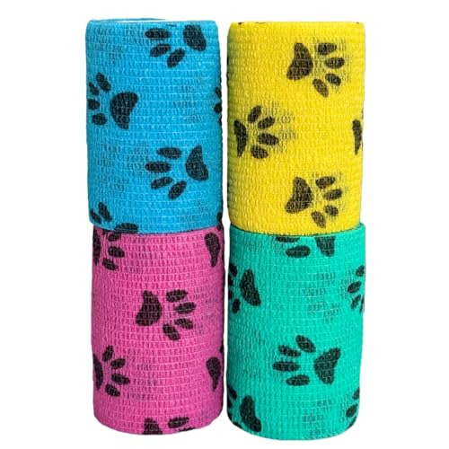 Bandage Wrap for Dogs, 4 Rolls Self-Adhering Pet Tape - color: 4 Colors