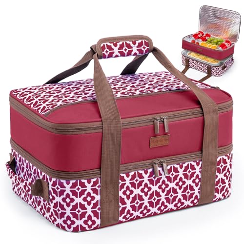 BAGSPRITE Double-Layer Insulated Casserole Carrier for 9" x 13" Baking Dish - color: Cranberry