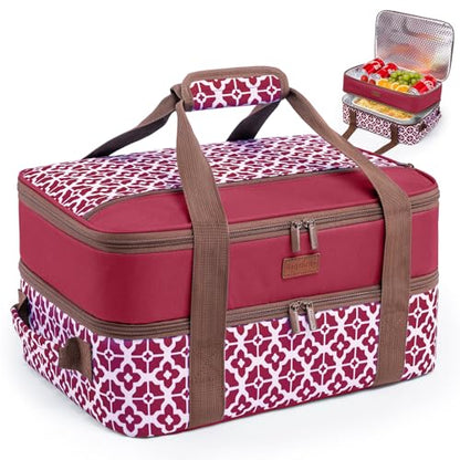 BAGSPRITE Double-Layer Insulated Casserole Carrier for 9" x 13" Baking Dish - color: Cranberry