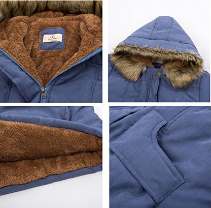 GRACE KARIN Women's Winter Coats Fleece Parkas Anoraks Hooded Military Jacket Coats - color: Navy Blue, size: Small