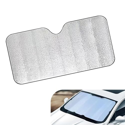 Car Windshield Sunshade, Foil Heat Insulation & Sun Protection Window Sun Shade, 55.1" x 27.5" Front Sunscreen Shield with Fixed Straps, Universal for Most Vehicles (Silver #01)
