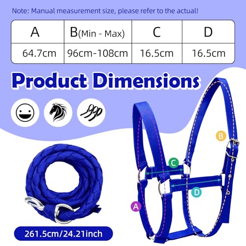 Adjustable Nylon Horse Halter & Matching Lead Set for Horses - color: BLUE