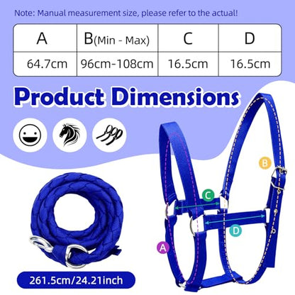Adjustable Nylon Horse Halter & Matching Lead Set for Horses - color: BLUE