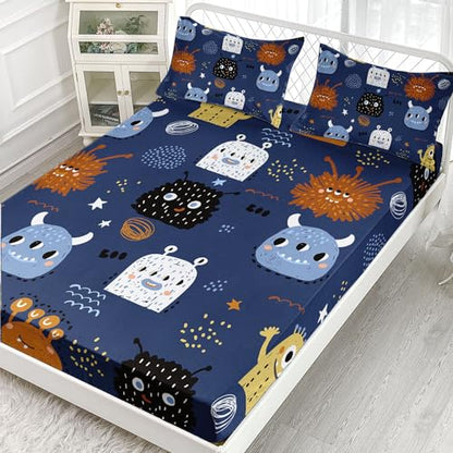 Monsters Sheets Set 4Pcs for Kids,Cute Monsters Printed Sheet Set with 1 Flat Sheet and 1 Fitted Sheet + 2 Pillowcases(Cute Monsters Full) - color: Cute Monsters, size: Full 81x97 inches