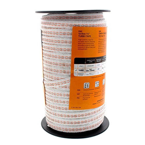 Gallagher 1/2" x 656' Electric Fence Turbo Polytape with Copper and Stainless Steel Strands | 34x More Conductivity Than Standard Polytape | Electric Fencing for Horses and Livestock