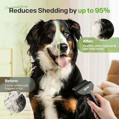 Self-Cleaning Deshedding Dog Cat Brush, Thick Double Coat Undercoat Rake - color: Black