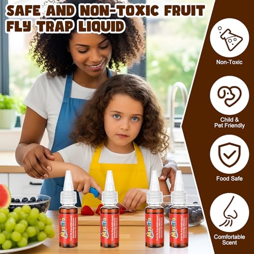 8 Pack Fruit Fly Trap Refill Liquid, 0.68 Ounces Per Bottle, Effective Fruit Fly Bait Refill, Suitable for Indoor Use, Kitchen Countertops, and Home Environments, Non-Toxic