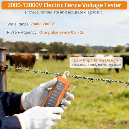 Neoteck 2000-12000V Electric Fence Voltage Tester with 8 Neon Lights | Electric Fence Fault Finder Portable Fence Tester Suitable for Troubleshoot Faults of Ranch and Farm Fences