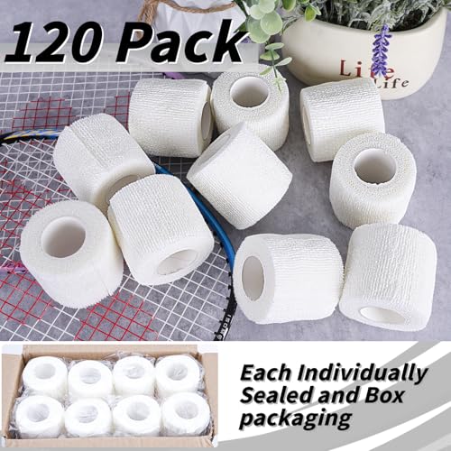 120 Pack White Vet Wrap Cohesive Bandage, 2 Inch x 5 Yards Self Adhesive Elastic Wrap Bulk, Breathable Bandage Tape for Dogs, Pets, Horses, Sports, Wrist, Ankle & First Aid