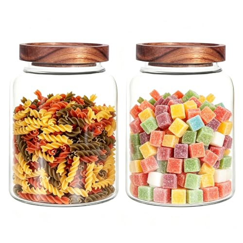 2-Pack 41oz Glass Food Storage Jars with Airtight Wooden Lids - color: 2-Pack-41 oz