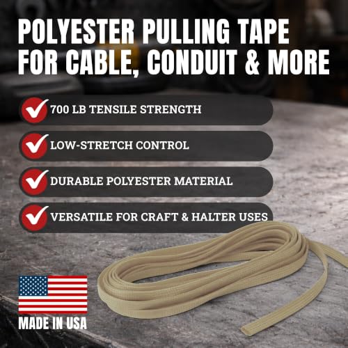 Cajun Tie Downs Pull Line — 1/4 Inch, 700 lb, Flat Polyester Pulling Tape, Conduit Wire Pulling, Made in USA, Beige, 3000 ft - color: Beige, size: 1/4 Inch x 3000 Feet (700 lb)
