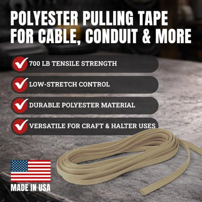 Cajun Tie Downs Pull Line — 1/4 Inch, 700 lb, Flat Polyester Pulling Tape, Conduit Wire Pulling, Made in USA, Beige, 3000 ft - color: Beige, size: 1/4 Inch x 3000 Feet (700 lb)
