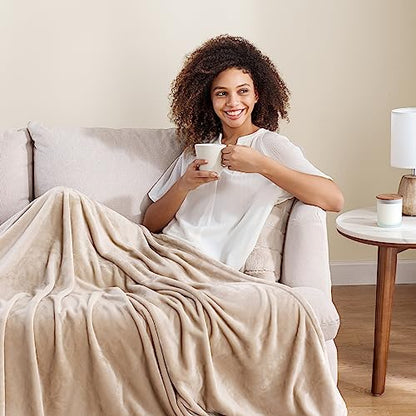 Berkshire Blanket Classic VelvetLoft® Solid Throw Blanket, Lightweight Soft Fuzzy Plush Throw Blanket for Bed and Couch, Grain, 50x60 Inches - color: Grain, size: Throw/Throw XL