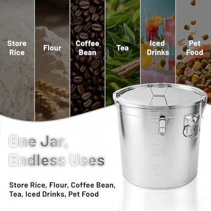 304 Stainless Steel Extra Large Rice Storage Container 12.7Gal/48L Airtight Canister with Locking Lid & Buckle, Food Grade Sealed Bucket Holds 40-90Lbs for Rice, Flour, Grain - size: 48L