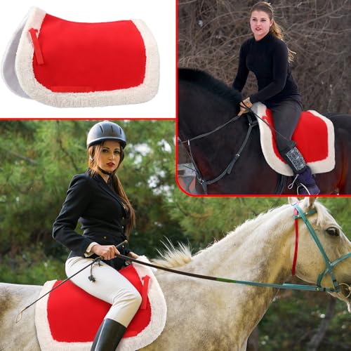 Abbylike Christmas Horse Saddle Pad Red Green Santa Saddle Pad with Faux Fur Trim for Horses, Dressage, Jumping & Training