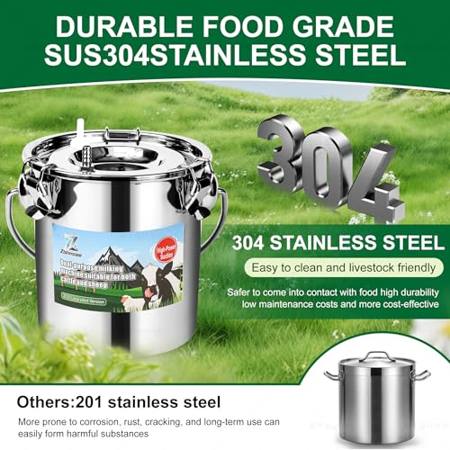 Upgrade 2-in-1 Goats and Cows Milking Machine, 1.85Gal/7L Food-Grade Stainless Steel Bucket with 5200mAh Built-in Rechargeable Battery, 4 Teat Cups, Cordless Pulsation Vaccum Electric Milking Machine - size: 7L