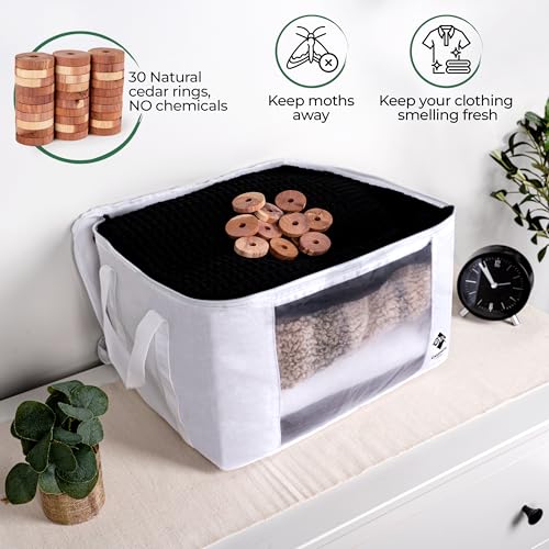 Sweater Storage for Closet – 2 Large Cotton Garment Bags, 30 Cedar Rings, & Mesh Window for Cashmere Sweaters – Wool & Cotton Sweater Organizer by Cashmere Kiwi, 15 x 11 x 9 In - size: Double